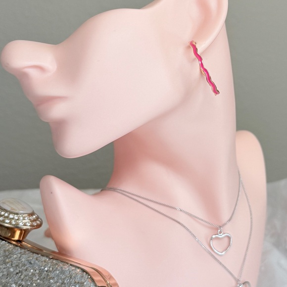 ⚜️ Pink Zigzag Stud Earrings - Picture 3 of 7